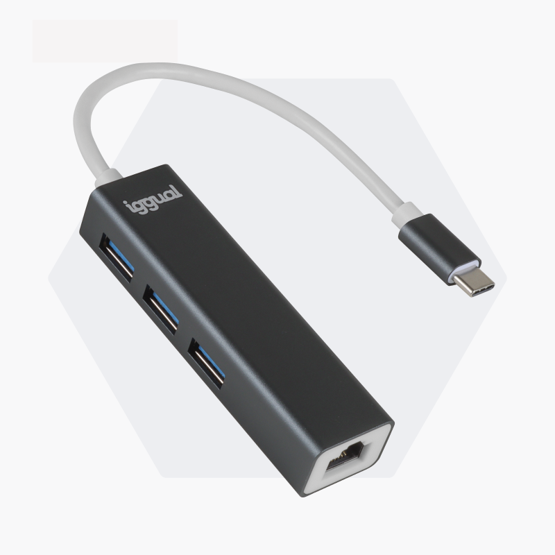 Imagen del producto Hub tipo C 3 puertos USB 3.0 + RJ45 Gigabit